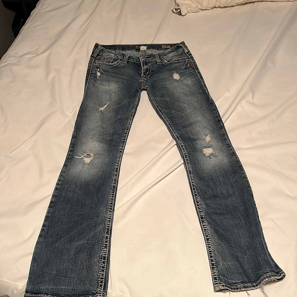 Womens distressed jeans style pioneer bootcut